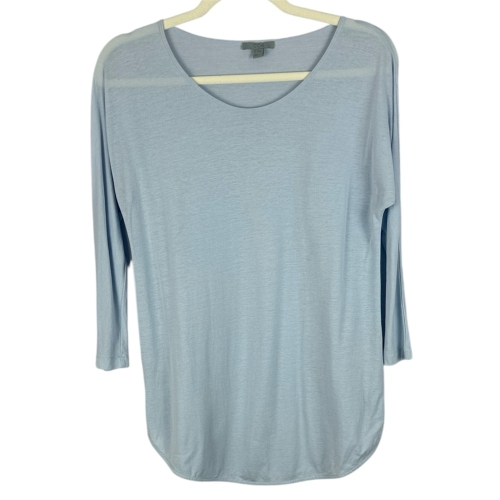 COS Soft Blue Semi Sheer Chic Minimalist Quiet Luxury 3/4 Sleeve XS Top